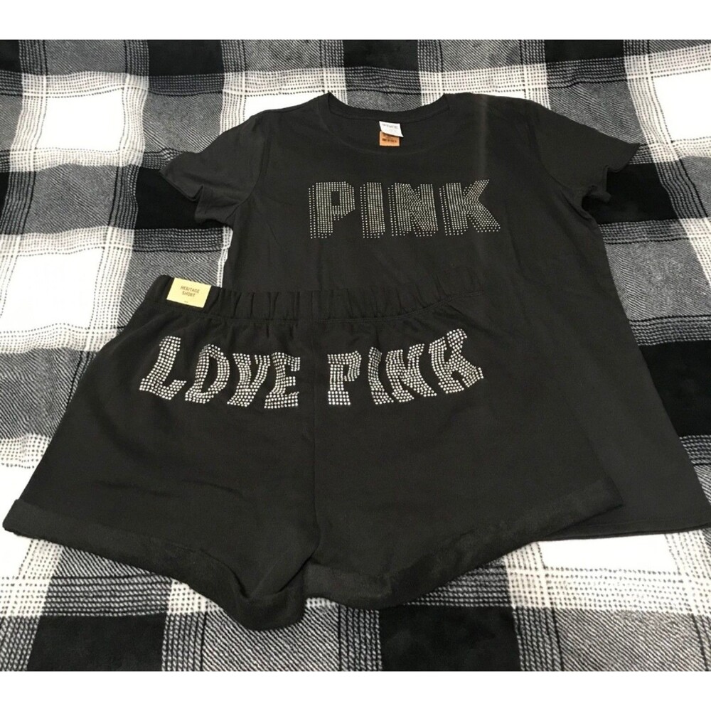 VS PINK BLING OUTFIT BLACK SHINE SET M